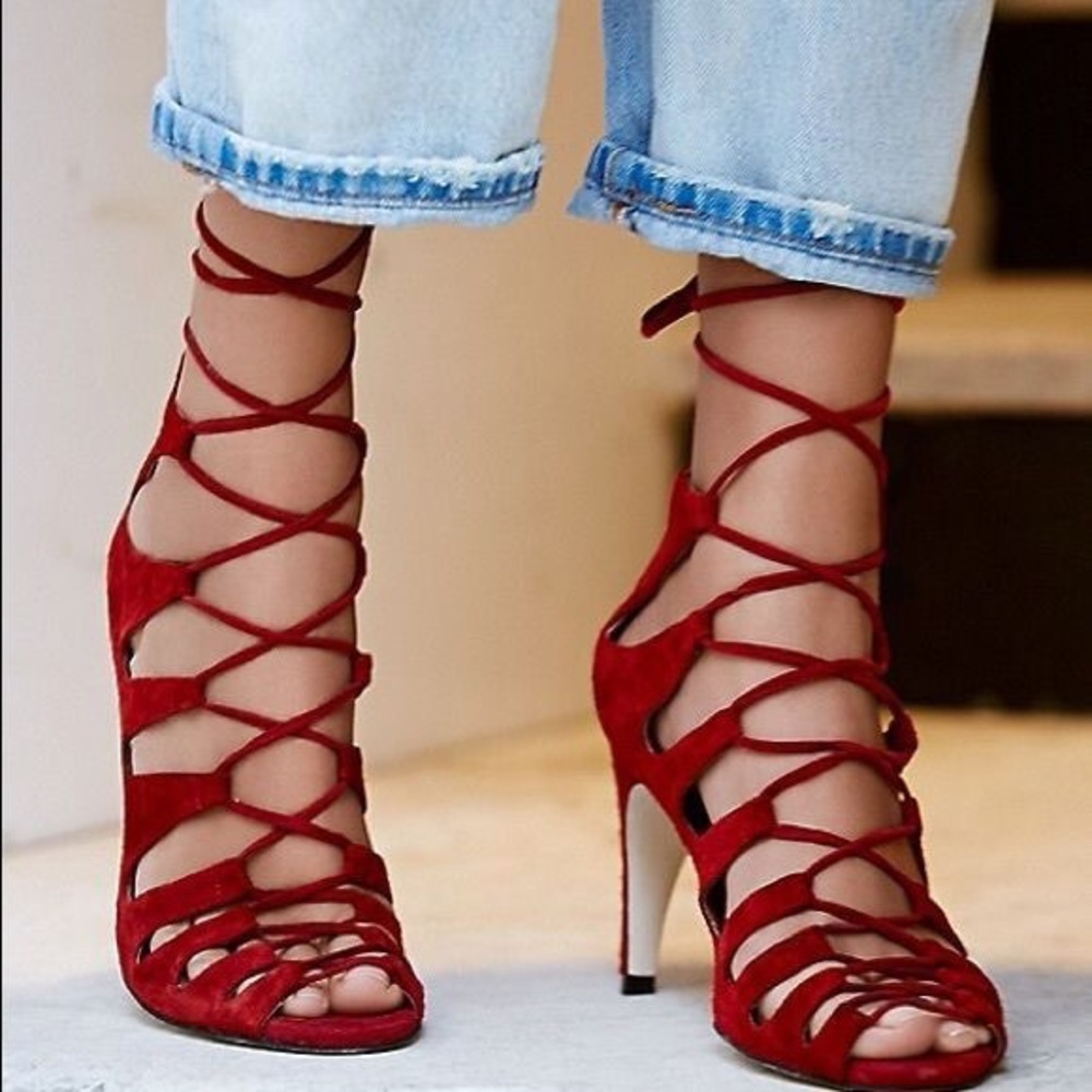 Jeffrey Campbell red lace up heels - Picture 2 of 8